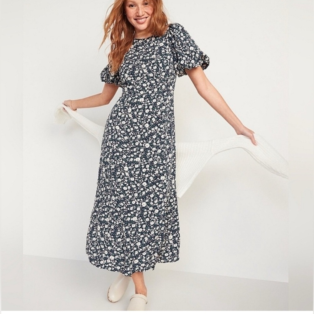 Old Navy Floral Puff Sleeve Midi Dress